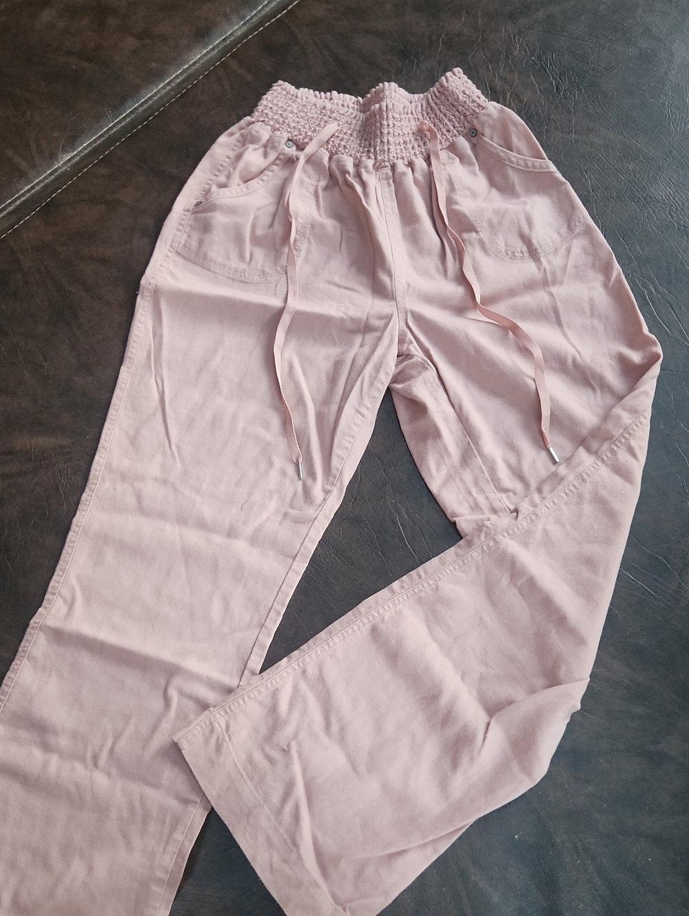 Ci Sono Light Pink Straight-Leg Jeans with Smocked Waist
